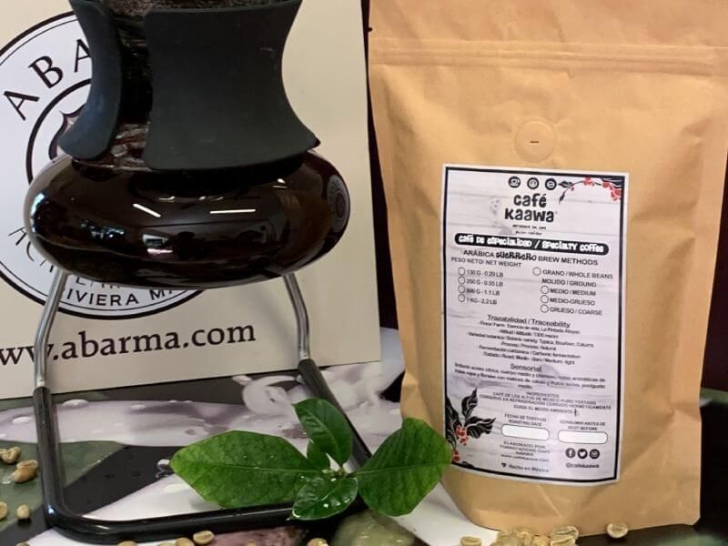 Glass pour over coffee maker brewing Café Kaawa's specialty Coffee Atoyac Guerrero